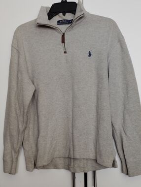 Polo by Ralph Lauren Men’s Light Gray Half-Zip Sweater with Navy Pony
